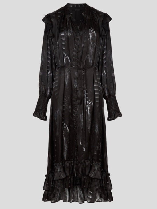 All Saints Dresses & Skirts - All Saints Lara Silk Viola Ruffle Feathered Print MIDI Dress $398